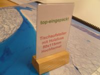 Tischaufsteller / Preisaufsteller 80x115mm Hochformat mit Holzfu